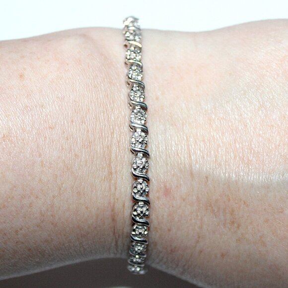 Jewelry - Sterling Silver Tennis Bracelet Cross Charm 12G 7 Inches